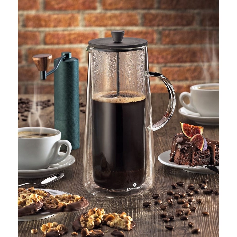 Cafetiera Zassenhaus 0.9l dublu perete inox sticla 11x25.5cm set 8 cesti
