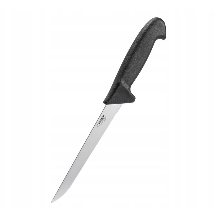 Vinzer Professional Line szeletelő kés, keskeny, 17 cm-es penge, X50CrMoV15 acél, fekete