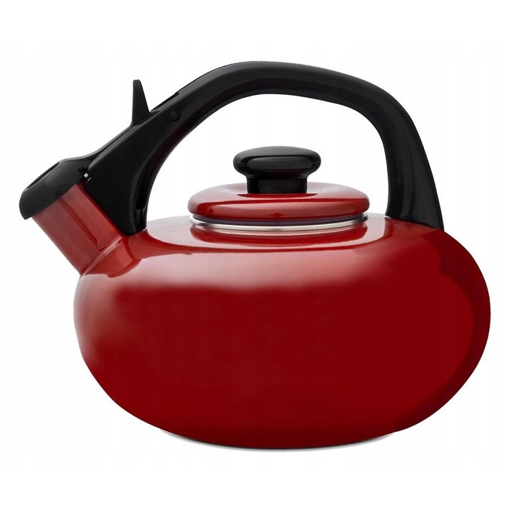 Forchetto Luna zománcozott teáskanna, piros, 2,5l, síppal, 17x21cm