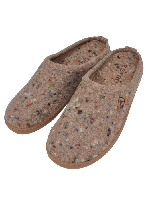 Papuci de casa barbati Estro, din postav natural, model texturat multicolor, talpa usoara si ergonomica, Maro/Bej, Maro bej