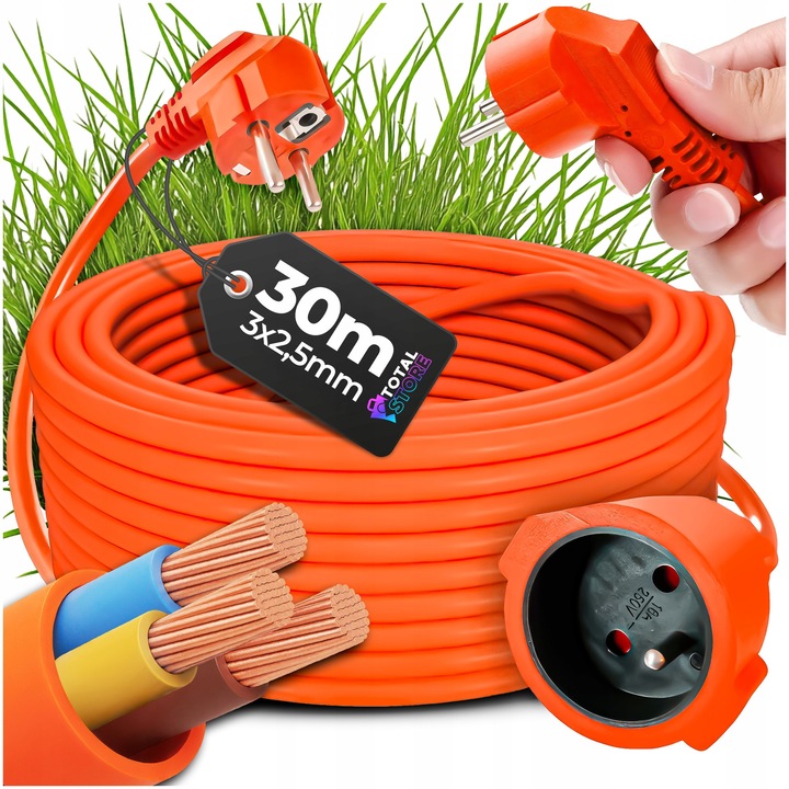 Удължител за градина Totalstore 30м 3x2,5мм оранжев IP44
