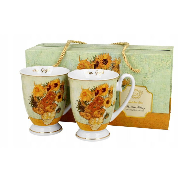 Set 2 cani Duo Van Gogh, portelan crem, 320ml, 8.5x11x11.5cm, cutie cadou