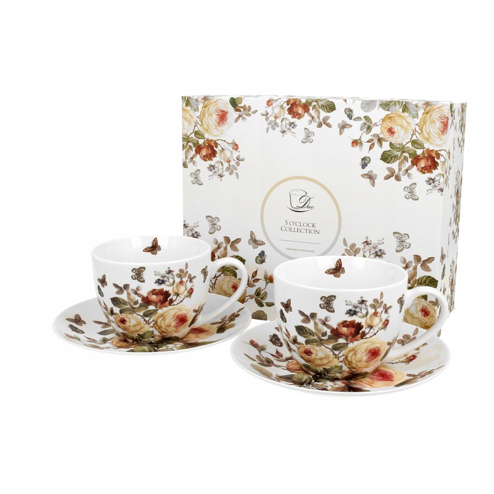 Set 2 cani Duo Zahra portelan crem 250ml 9x7cm 15.3cm farfurie