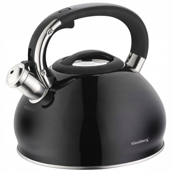 Ceainic Klausberg F-703, 3L, otel inoxidabil, negru, maner silicon, fund termoactiv