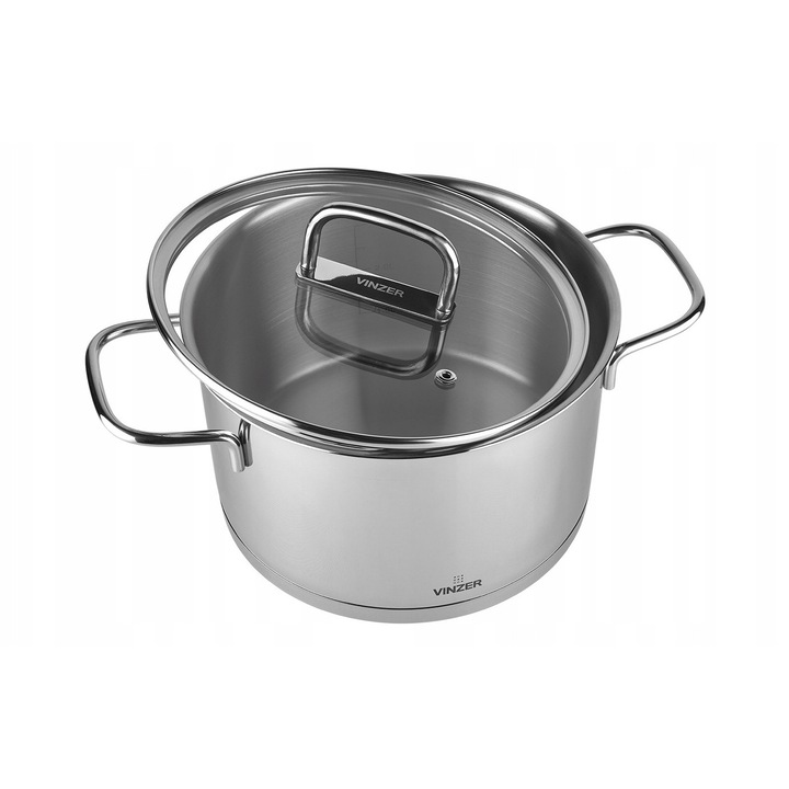 Тенджера Vinzer Glossy 2,7 л инокс 18x11см с капак от термоустойчиво стъкло