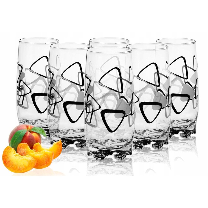 Комплект от 6 чаши Glasmark 350ml, черно-сиви триъгълници, 14.5x6.1cm