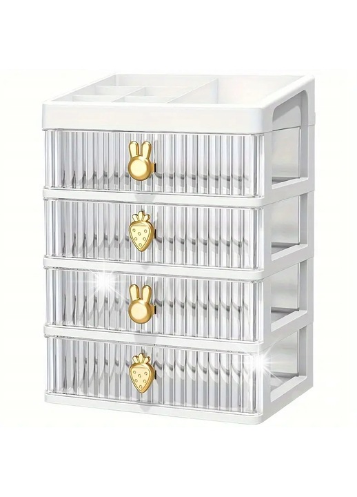 Organizator cosmetice Korbi, 4 sertare, alb, 17x22.5x32cm