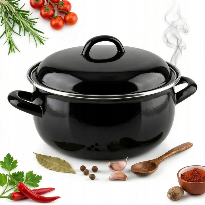 Oala emailata cu capac 28cm 4,5L negru set 2 piese