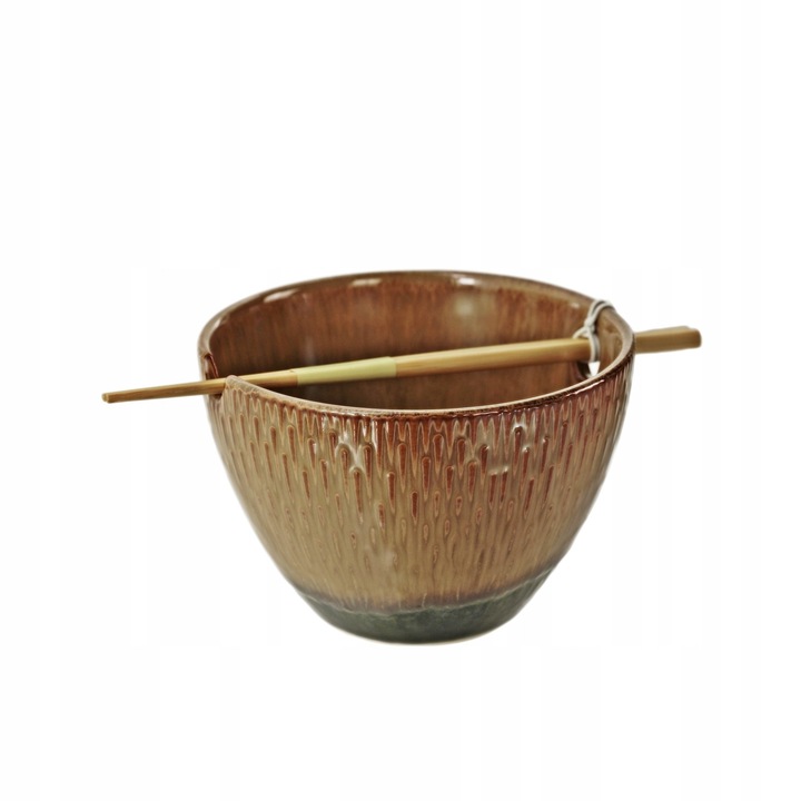 Bol ceramic MPLCo Ramen 700ml multicolor 16,5x10,5cm set cu bete bambus