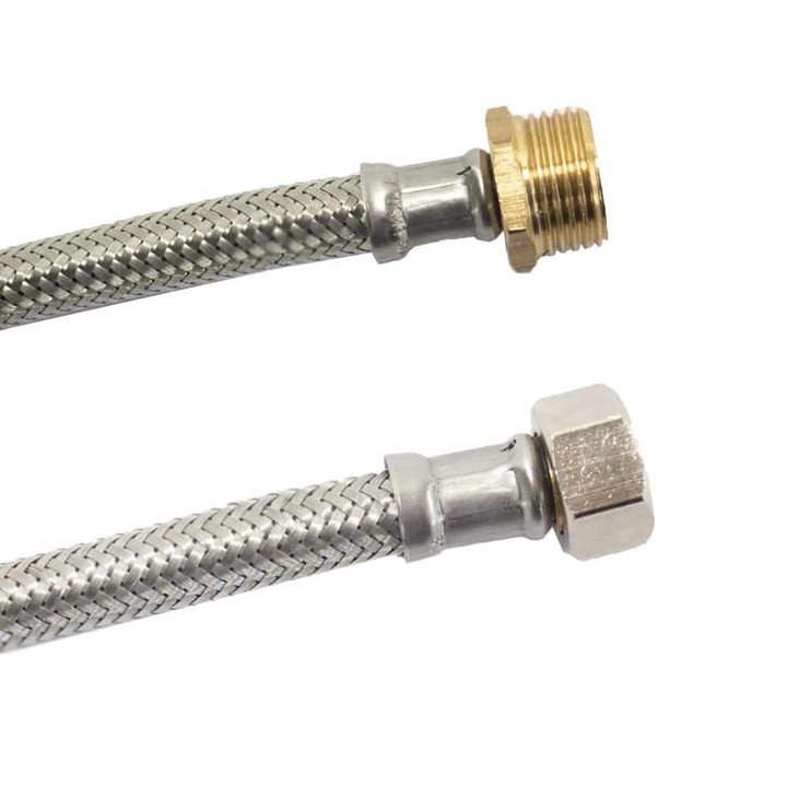 Furtun Flexibil Inox DN8, Racord Apa Potabila 1/2 AG x 3/8 ÜM, 1500mm