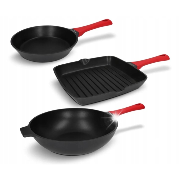 Zwieger Obsidian 3 részes serpenyő szett, tapadásmentes, öntött alumínium, fekete, vegyes méretek
