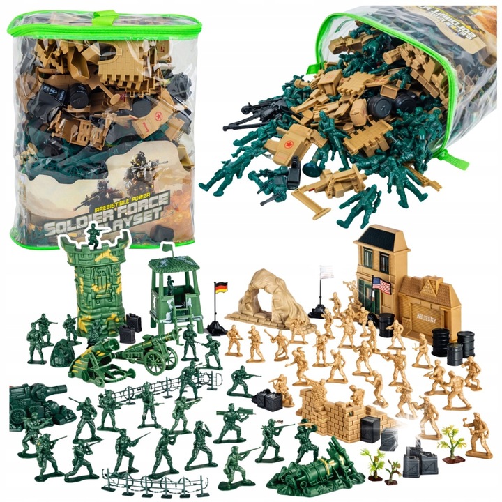 Комплект военни фигурки LeanToys 400 части зелено-черно-червено-бежово 30x26x13cm