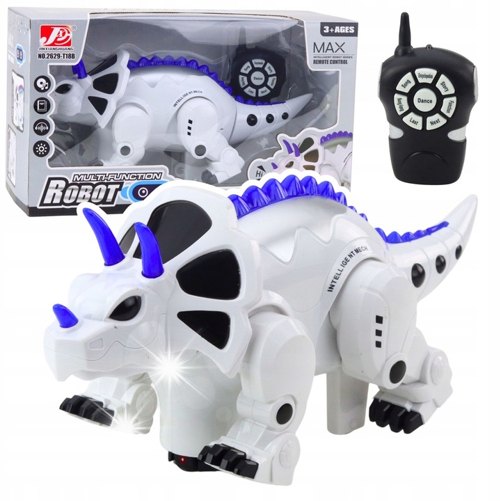 Robot Dinozaur Triceratops LEAN Toys interactiv alb 32x15x13cm