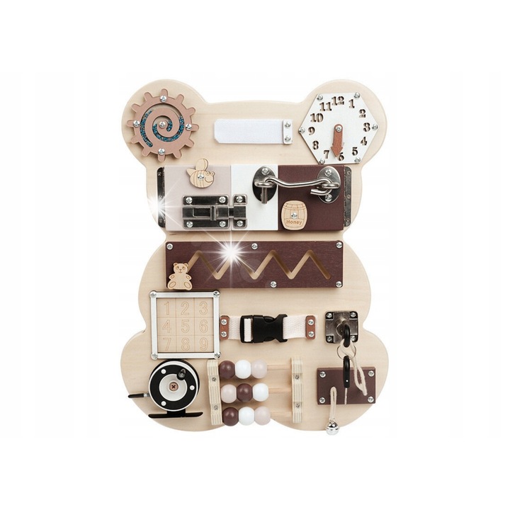 LEAN Toys szenzoros manipulációs tábla, fa, 14 darab
