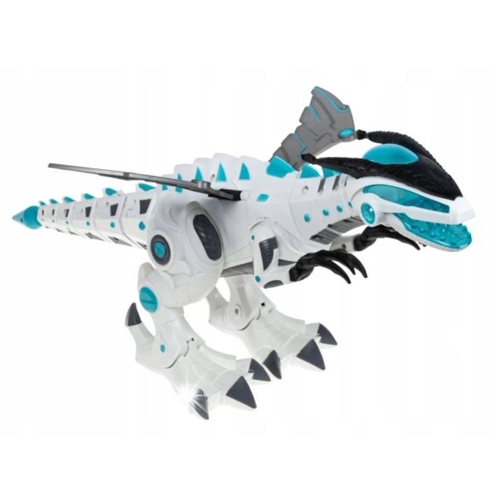 Dinozaur robot interactiv Lean Toys alb cu lumini si sunete 30x15x20cm