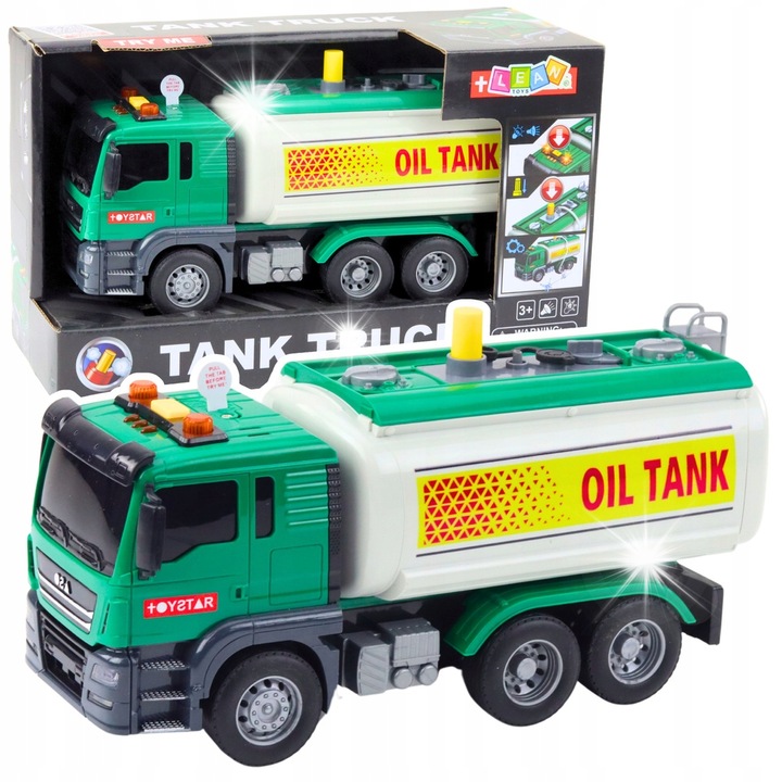 Camion cisterna jucarie Lean Toys verde cu apa lumini si sunete 26x12x10cm