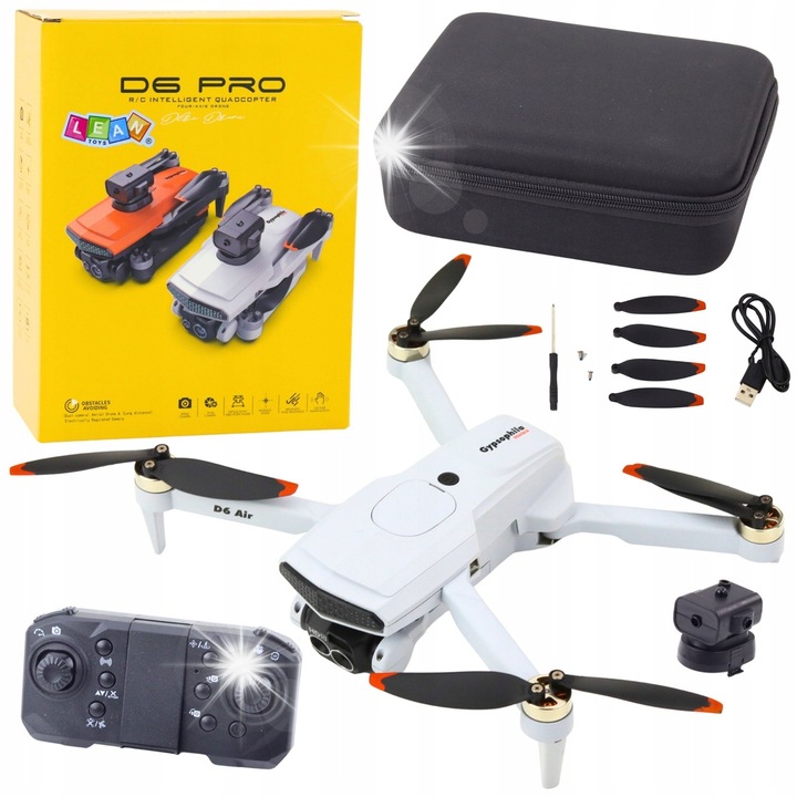 Drona LeanToys D6 PRO, camera, LED, gri, 60min autonomie