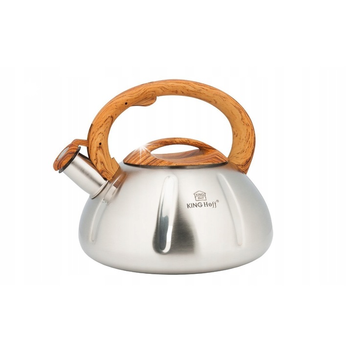 Ceainic Kinghoff 3L inox cu fluier argintiu 22x22cm