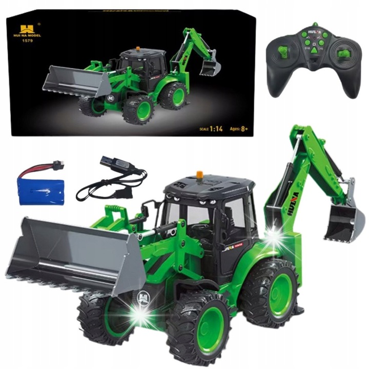 Excavator incarcator Huina 1:14 verde telecomanda 29x21x41cm