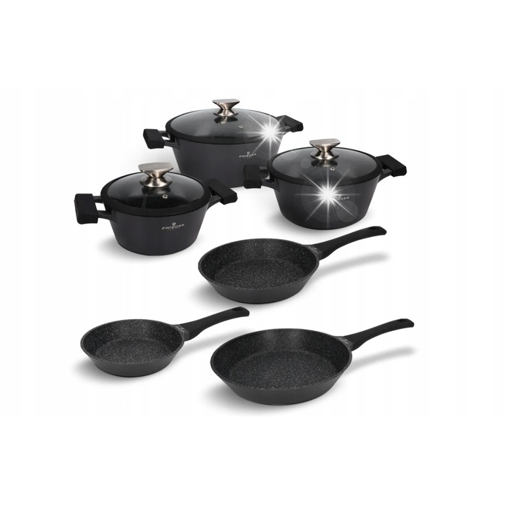 Set oale si tigai Zwieger Black Stone 9 piese negru 20x24x28cm