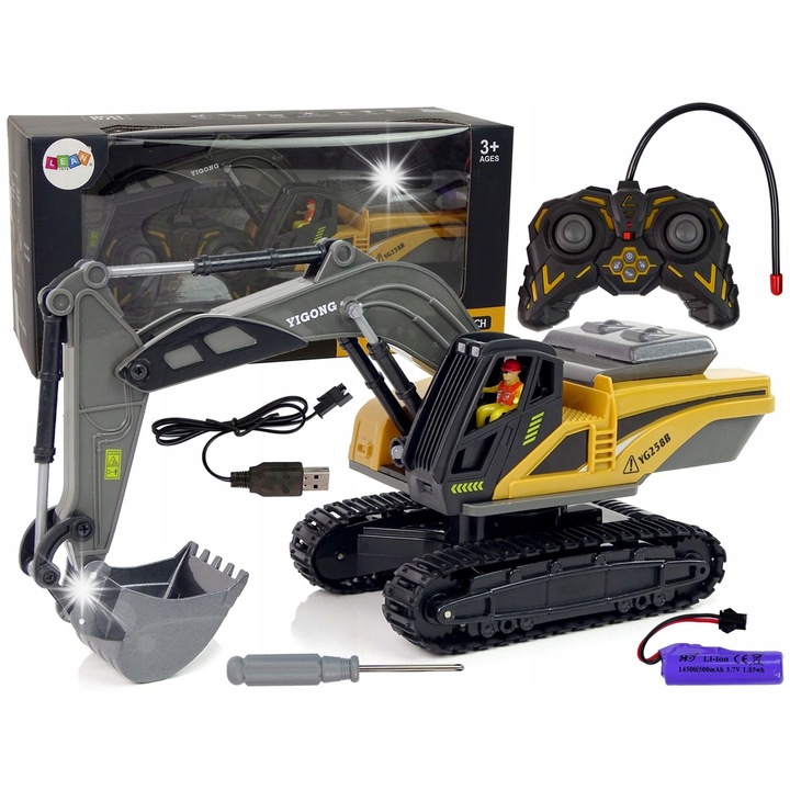 Excavator cu senile jucarie LEAN Toys galben 29x9x13cm set