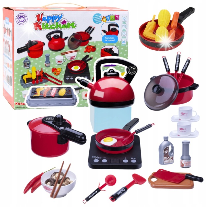 Set bucatarie copii LeanToys 36 piese, sunete, multicolor, 28x23.5x18cm