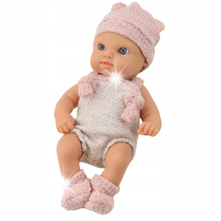 Кукла бебе LEAN Toys 18 см розова, комплект дрехи, шапка, лигавник