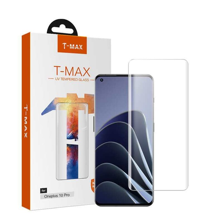 T-MAX UV GLASS Edzett üveg tokbarát teljes borítású 3D FULL CURVED 0.3MM OnePlus 10 Pro-hoz - ÁTLÁTSZÓ - TMX00253