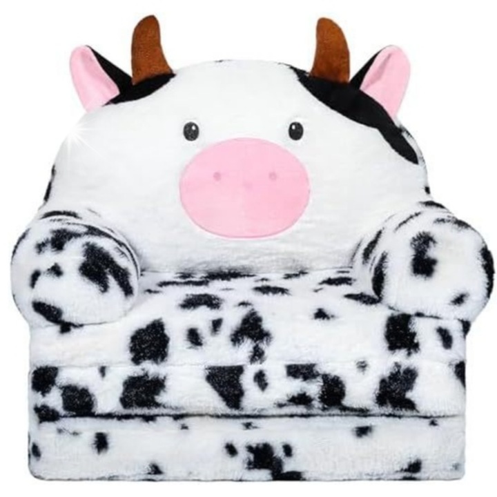 Fotoliu copii LeanToys, model vaca, pliabil, alb-negru, 50x50x115cm