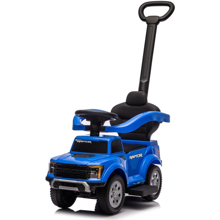 Masinuta De Impins Pentru Copii, Sun Baby, Ford Raptor, 3 In 1, Cu Maner Parental, Suport Pentru Picioare, Lumini Led, Compartiment Depozitare, Albastru
