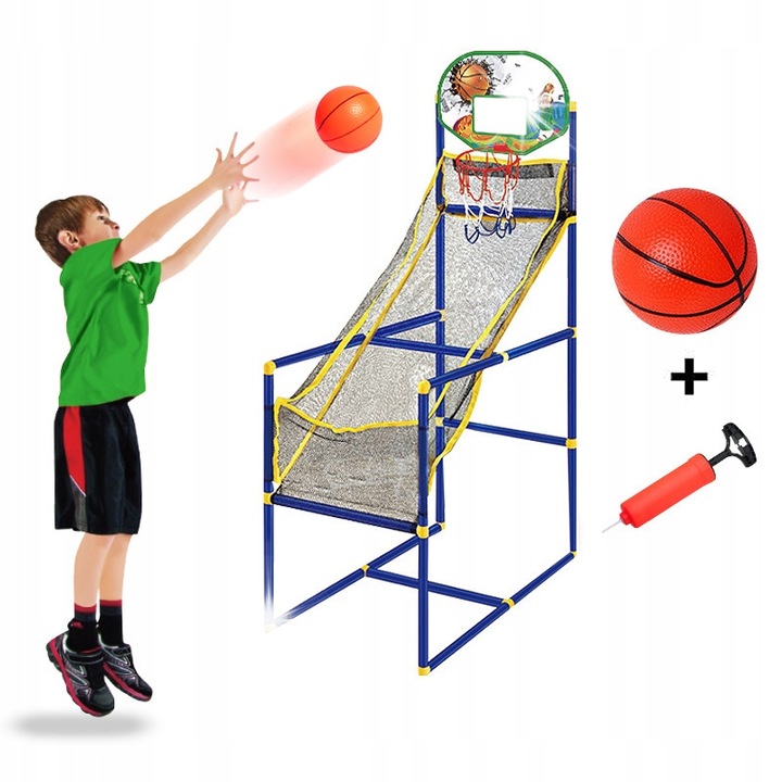 Gyermek kosárlabda szett 125cm, 2 labda, pumpa, műanyag, többszínű