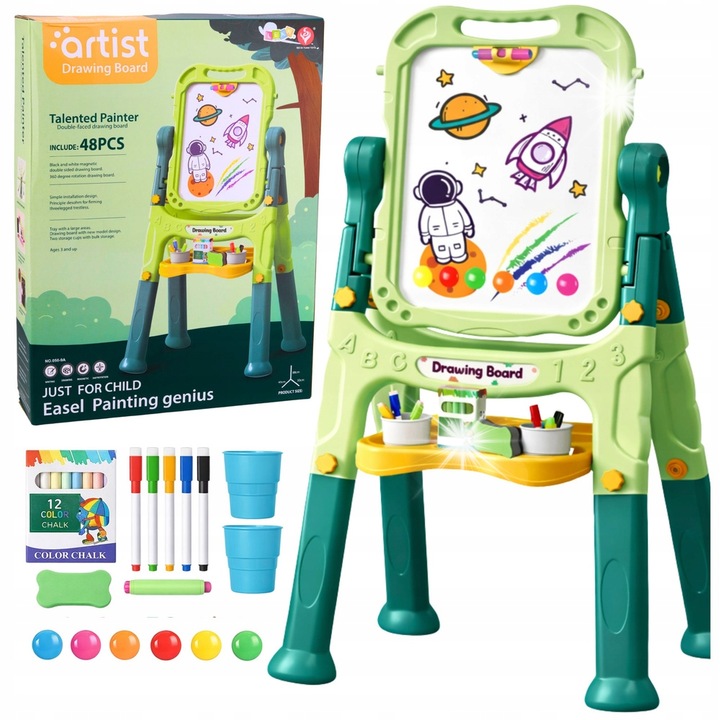 Tabla dubla magnetica si de scris cu creta LEAN Toys, 48 piese, multicolor