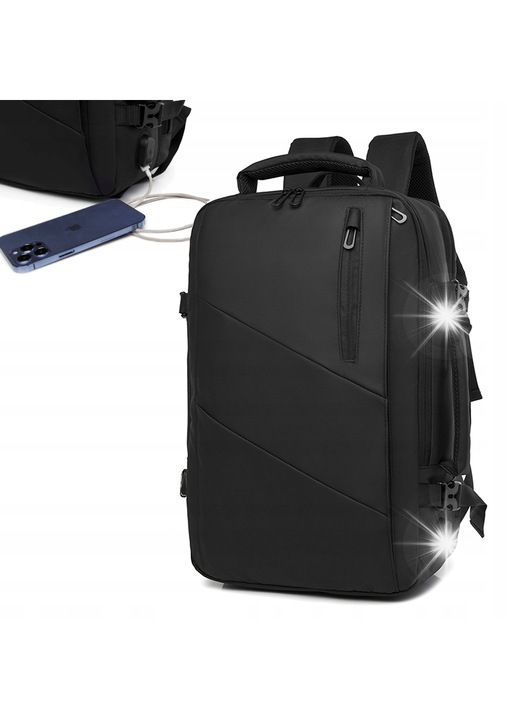 Rucsac urban negru 48x36x15cm extensibil 32L USB laptop 15.6"