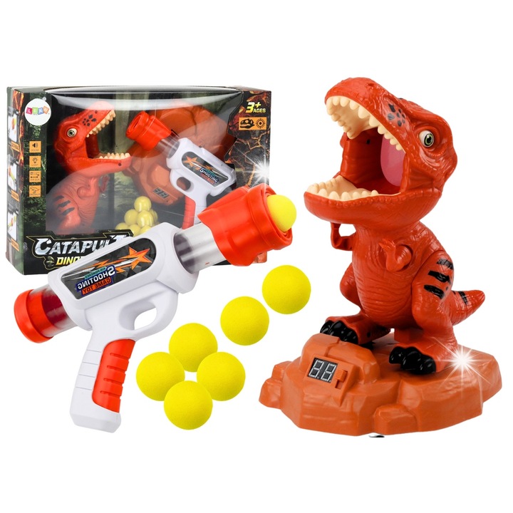 Dinoszaurusz tintapisztoly, LEAN Toys, golyós pisztoly, barna, 30x20x25cm