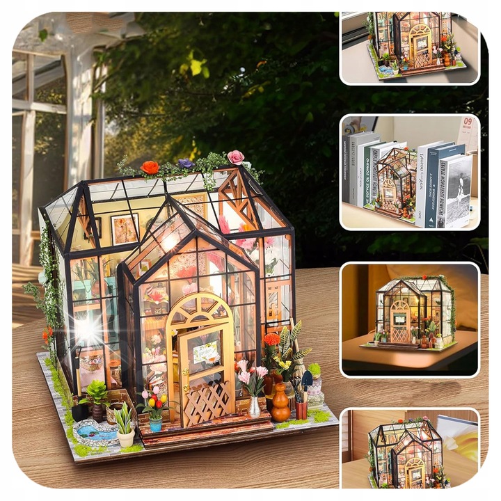 Puzzle 3D casa miniaturala lemn LED sera Jenny 20x20x18cm