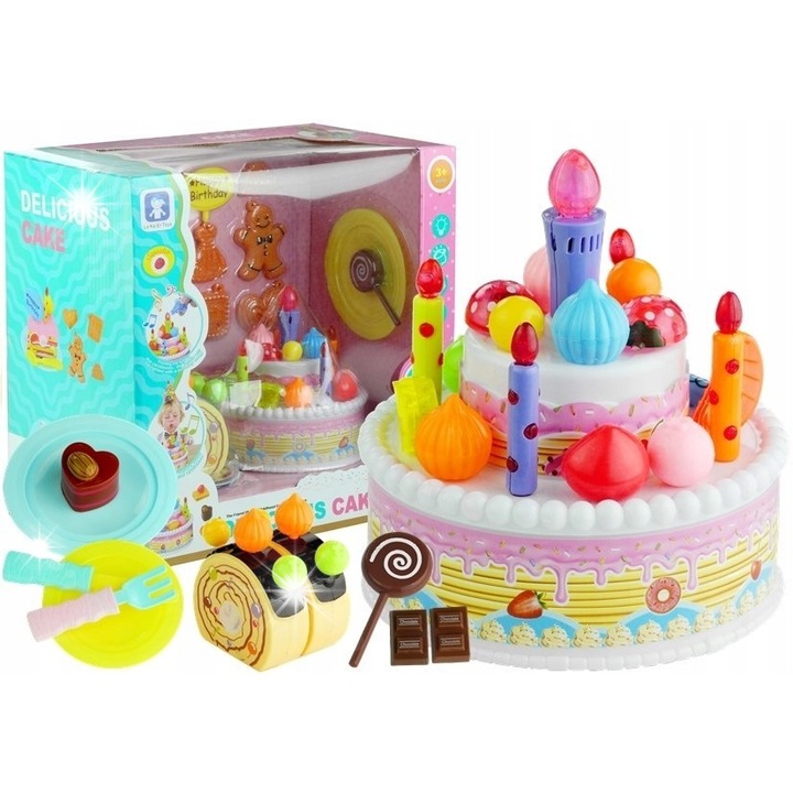 LEAN Toys születésnapi torta játékszett, fényekkel és hangokkal, többszínű, 28x16.5x26cm
