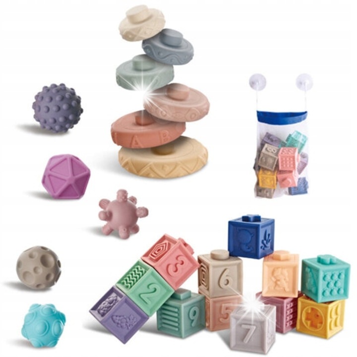 LEAN Toys színes oktató puha építőkocka készlet, 27 darab, 5x5x5cm