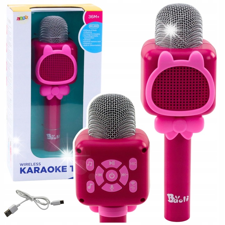 Безжичен караоке микрофон за деца Lean Toys, 8 песни, Bluetooth, бял