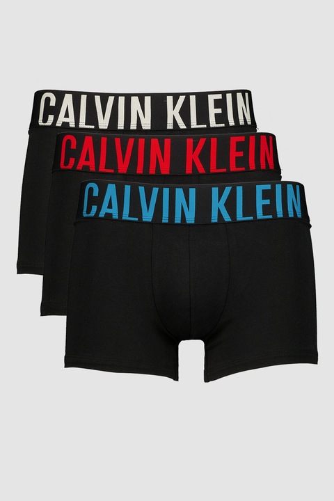 CALVIN KLEIN, Set de boxeri cu banda logo in talie - 3 perechi, Negru/Turcoaz