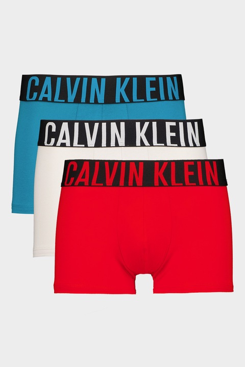 CALVIN KLEIN, Set de boxeri cu banda logo in talie - 3 perechi, Rosu/Gri/Verde persan