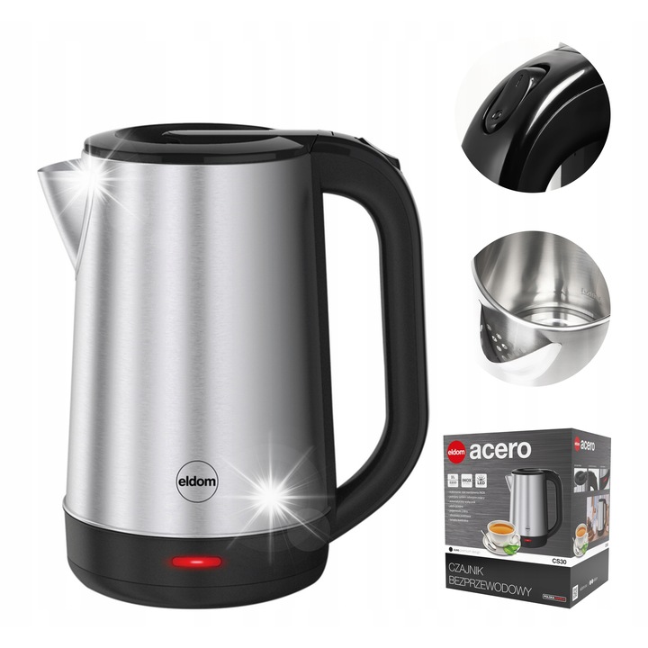 Eldom CS30 elektromos vízforraló, rozsdamentes acél, 2200W, 2l, ezüst, 25x15.5x21.5cm