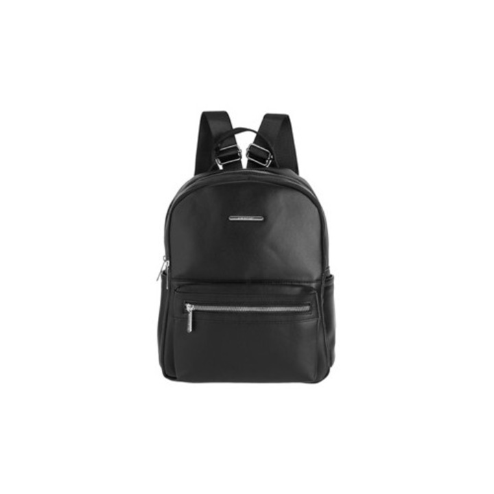 Rucsac Negru cu Fermoar de Culoare Argintie pentru Femei 26x14x32cm