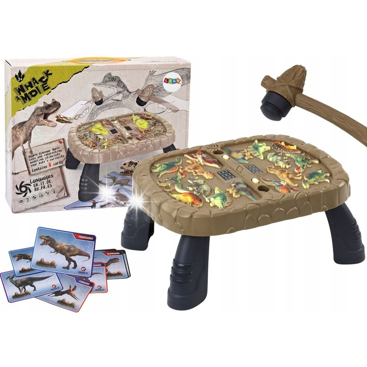 Ügyességi játék Whac-a-Mole Dinoszauruszok, LEAN Toys, asztali, hangok, fények