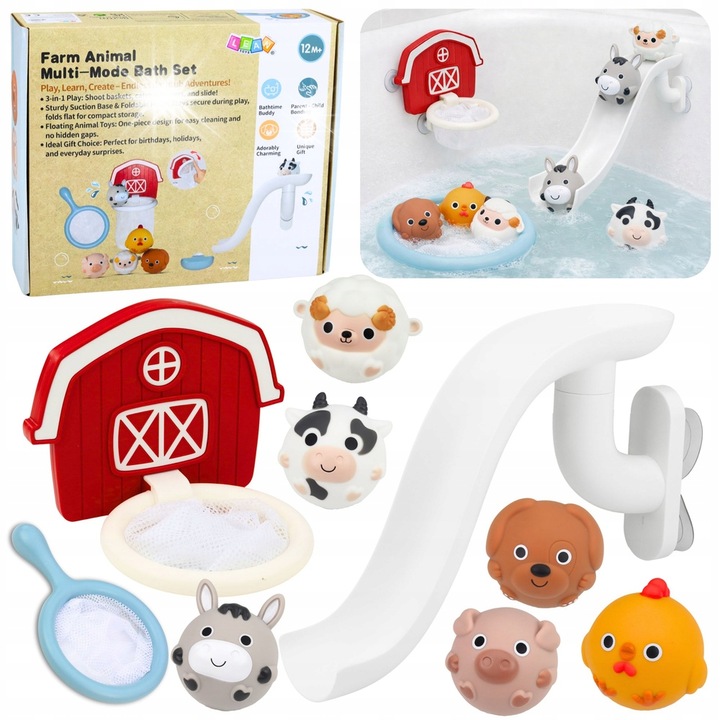 LEAN Toys fürdőjáték készlet, 10 darabos, farm állatok, többszínű
