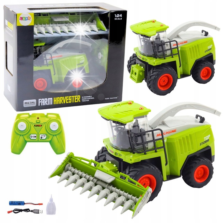Combinea agricola telecomandata LeanToys cu accesorii, lumini si sunete, 36x21x23cm