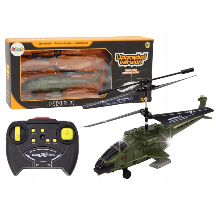 LEAN Toys távirányítós katonai helikopter giroszkóppal, zöld 20x10.5x7.5cm