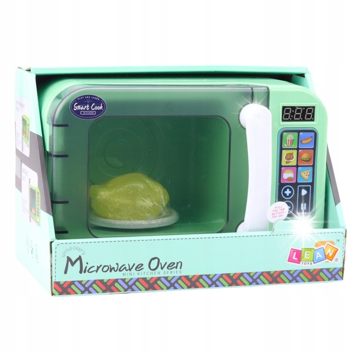 Microunde jucarie Lean Toys verde cu pui si efecte luminoase 24,5x15,5x14,5cm