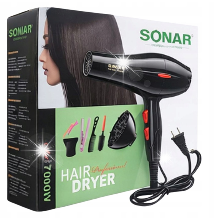 Сешоар Sonar 7000W с дифузер и концентратор, функция студен въздух