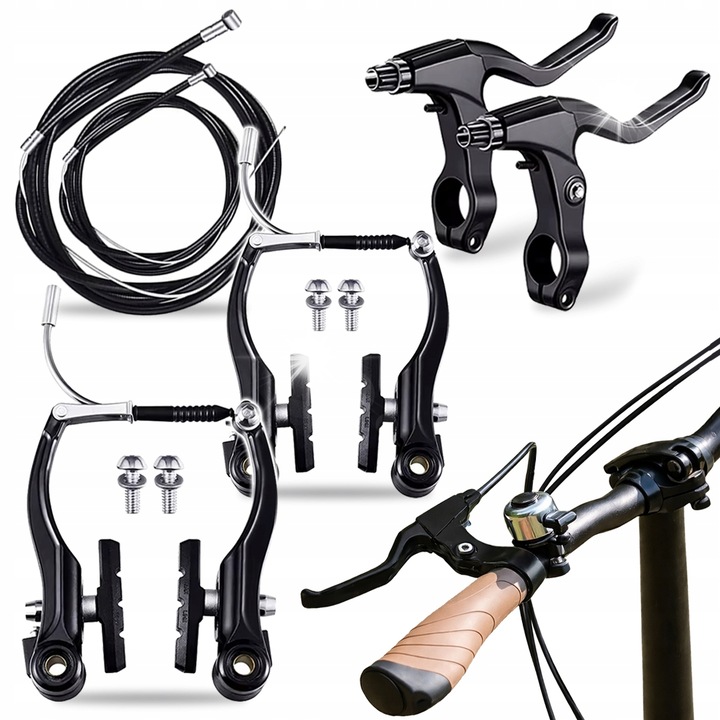 Set frane V-Brake fata-spate, universal, negru, aluminiu, 130x142x170cm