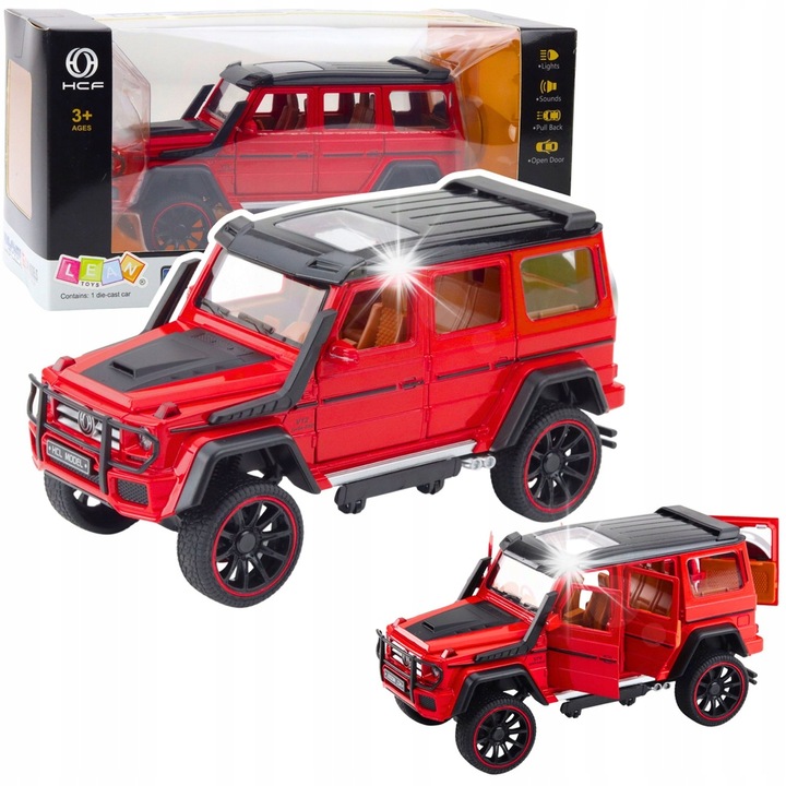Метална кола LeanToys червена 21x11.5x9.5cm с pull-back механизъм, светлини и звук